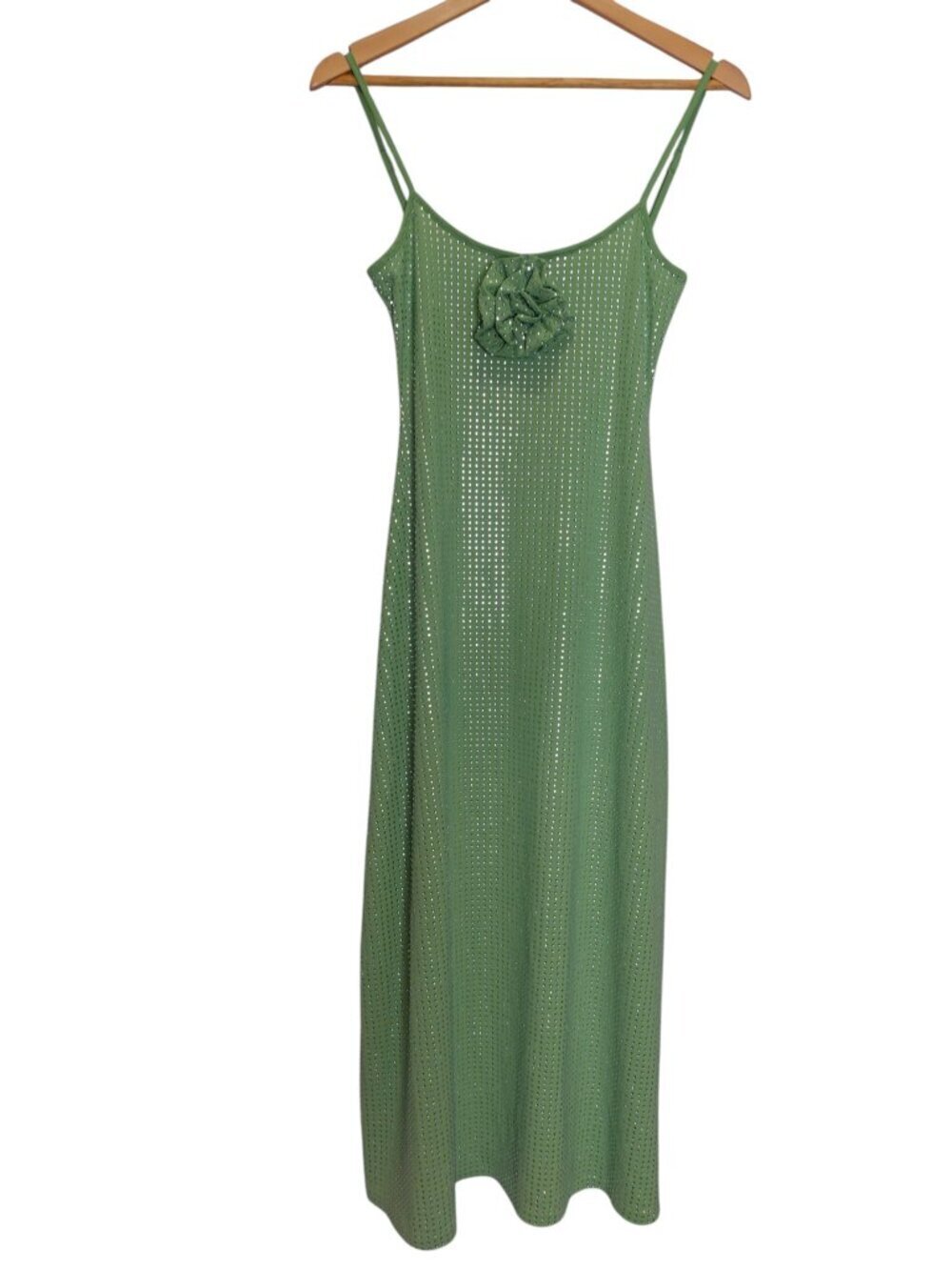 WeWoreWhat Crystal Slip Dress Green midi Women's size M NWT $148